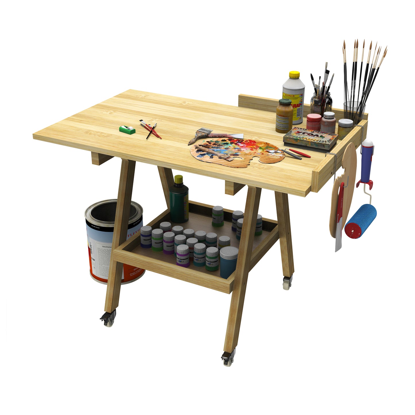 UNZERO Rolling Artist Taboret and Workbench - Art Supplies Craft Organizer Cart for Studio and Gallery