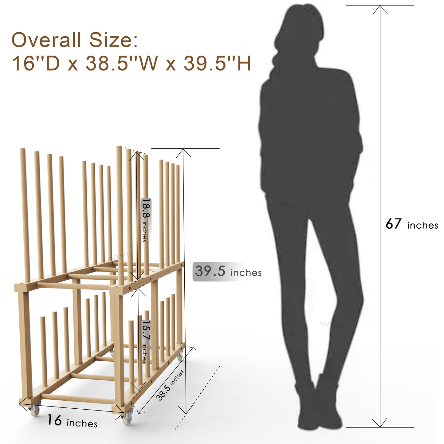 UNZERO 2-tier Art Canvas Storage rack with Handle & Caster Wheels for Large Framed Art Drawing Board