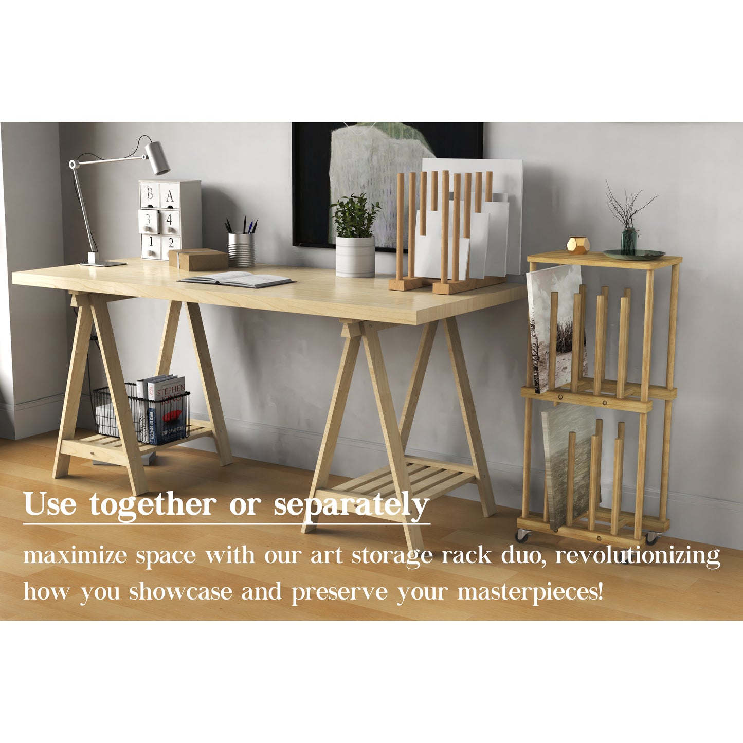 UNZERO 3-Tier & Desktop Art Storage Rack for Canvas & Prints