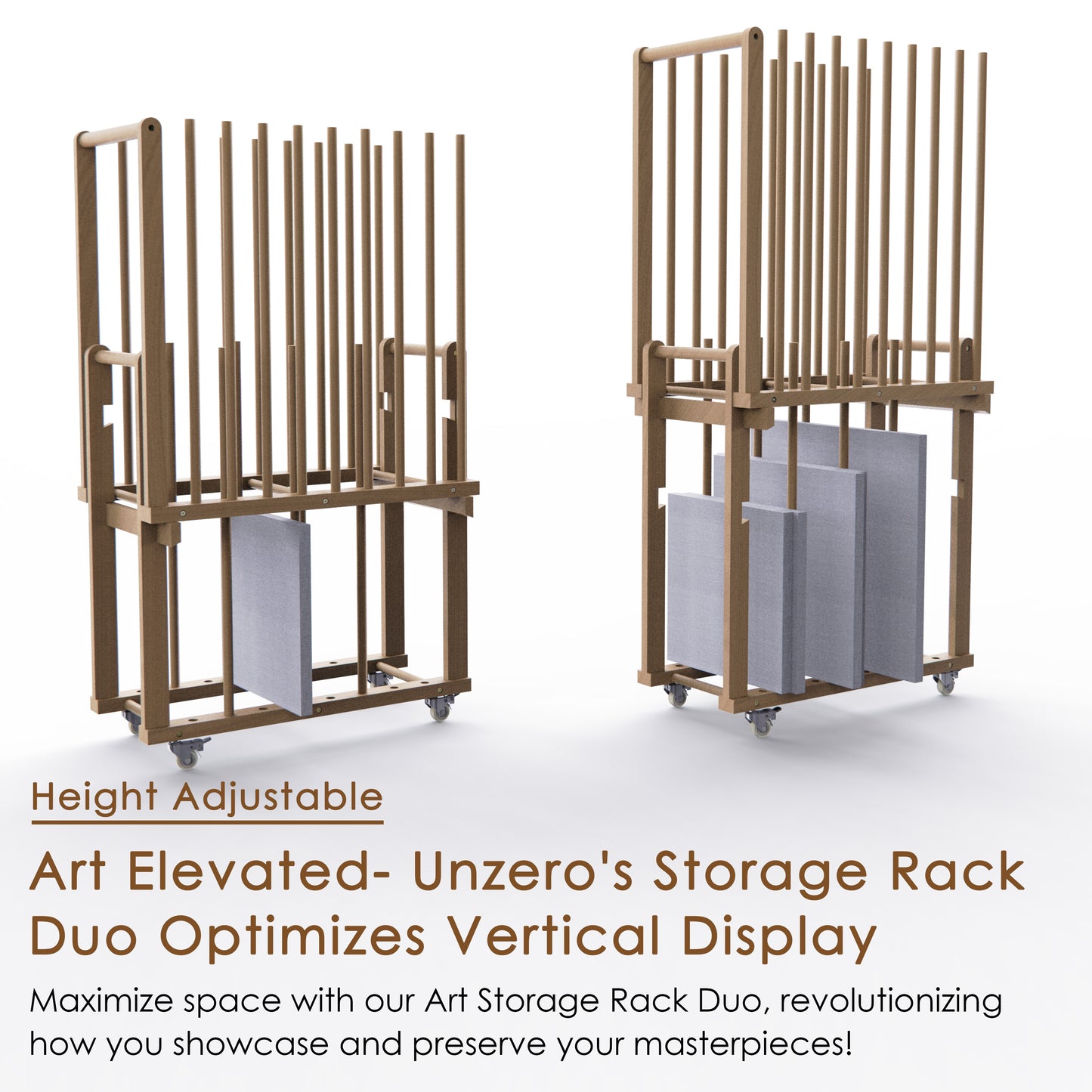 UNZERO 2-tier Art Canvas Storage rack with Handle & Caster Wheels for Art Studios, Artworks, Gallery