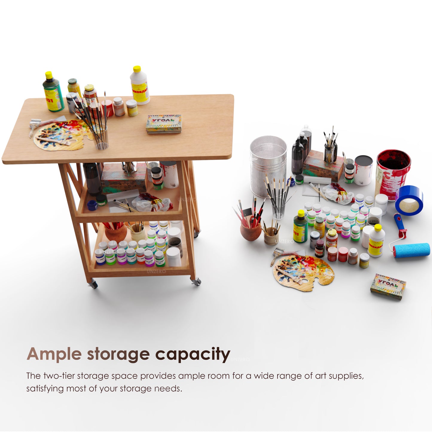 UNZERO Artist Taboret Rolling Cart on Wheels for Art Studio Gallery