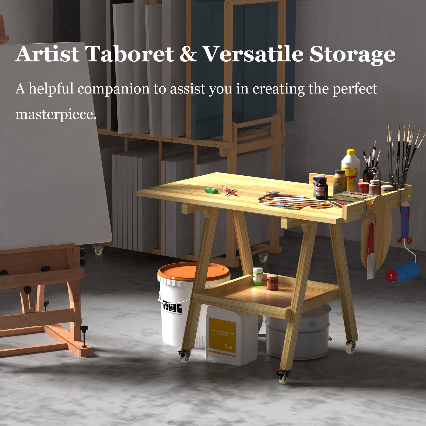UNZERO Rolling Artist Taboret and Workbench - Art Supplies Craft Organizer Cart for Studio and Gallery