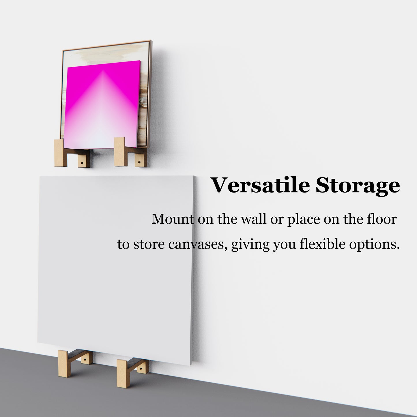 Wooden Art Canvas Holder, Wall-Mounted Painting Storage Rack with Non-Slip Pads