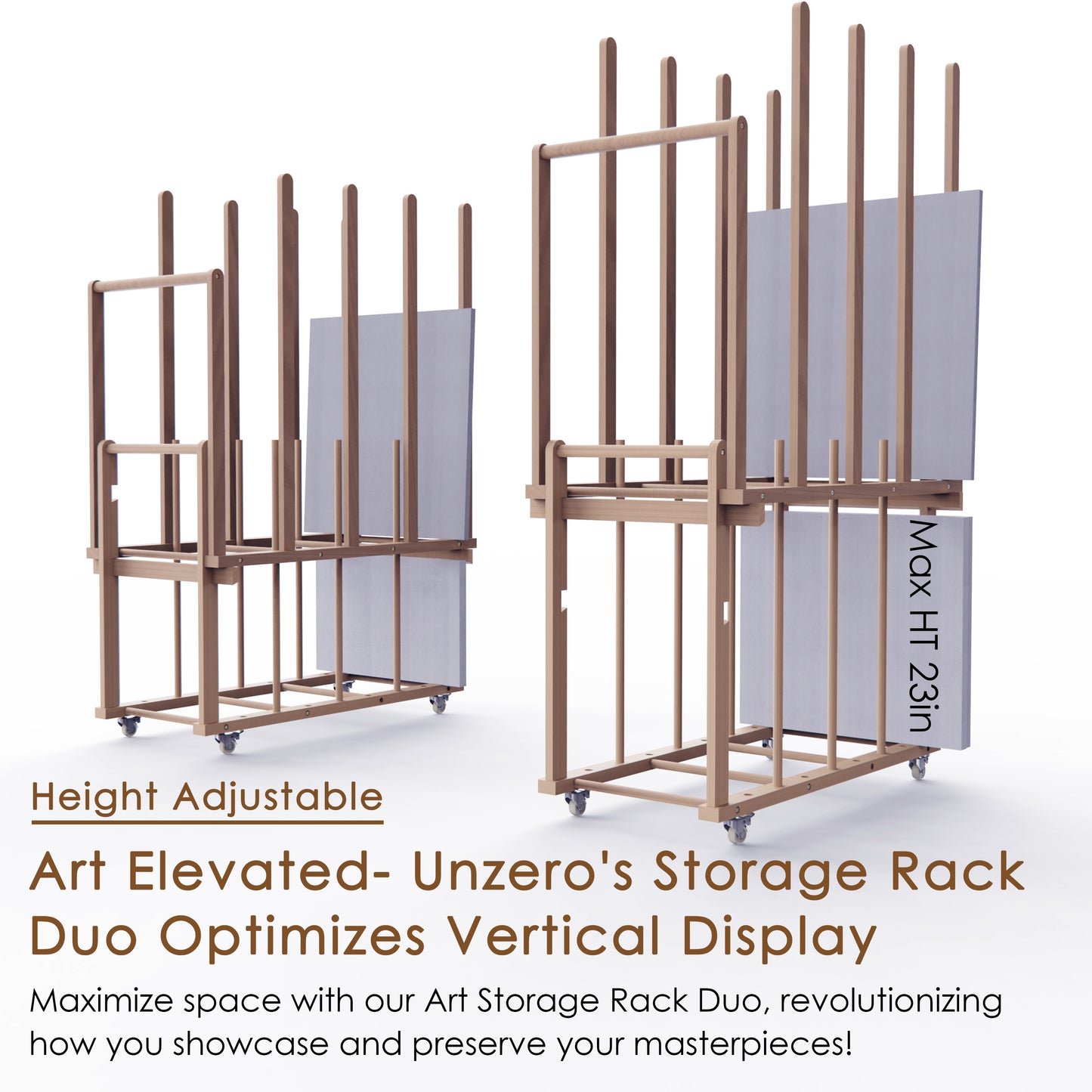 UNZERO 2-tier Art Canvas Storage rack with Handle & Caster Wheels for Large Framed Art Drawing Board