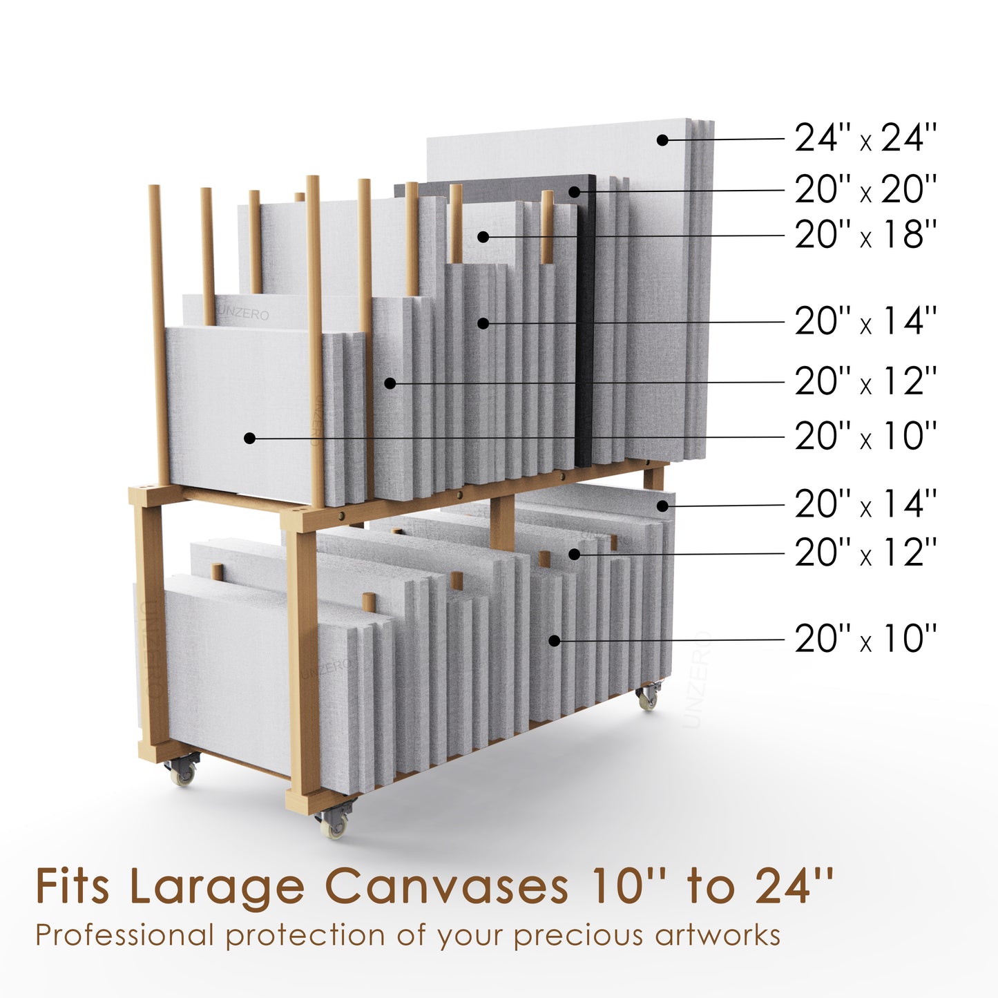 UNZERO 2-tier Art Canvas Storage rack with Handle & Caster Wheels for Large Framed Art Drawing Board