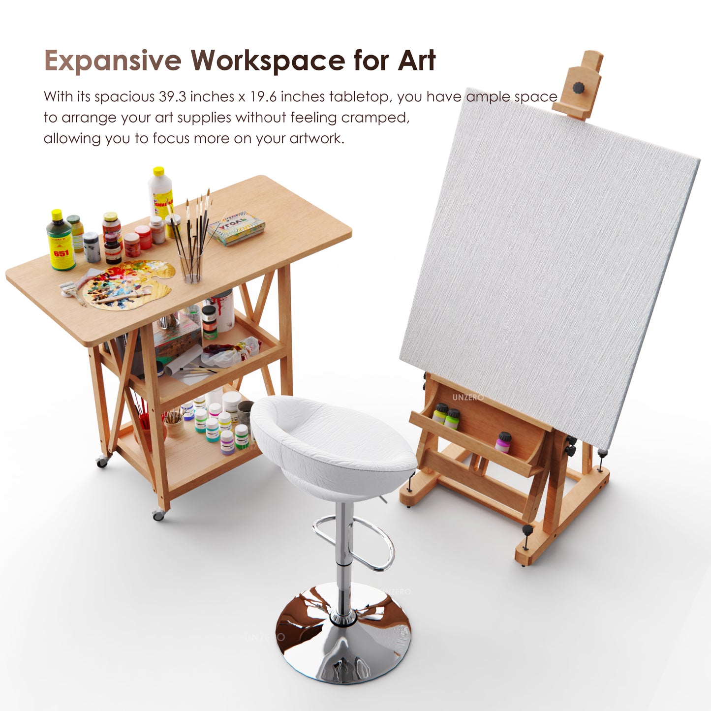 UNZERO Artist Taboret Rolling Cart on Wheels for Art Studio Gallery