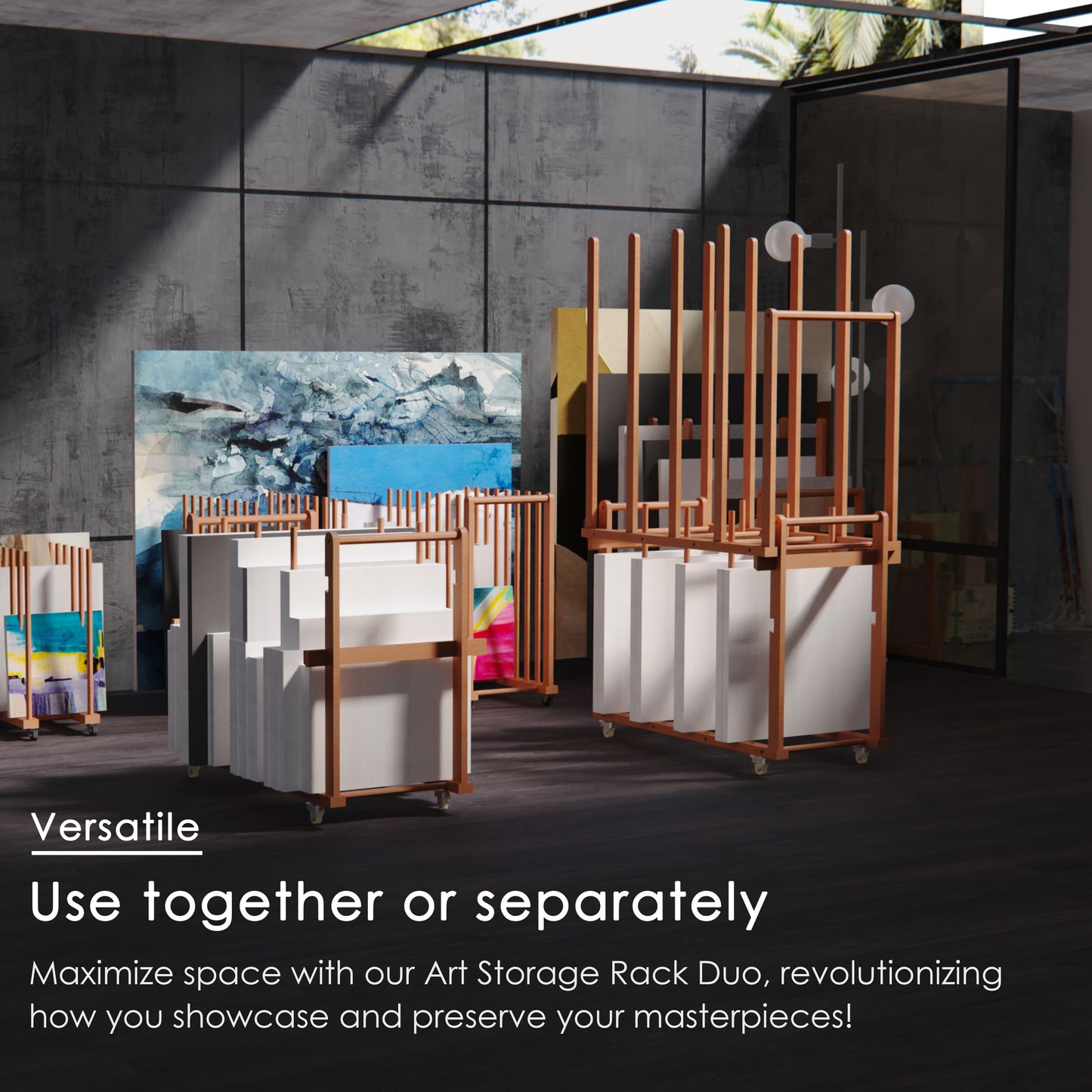 UNZERO 2-tier Art Canvas Storage rack with Handle & Caster Wheels for Large Framed Art Drawing Board