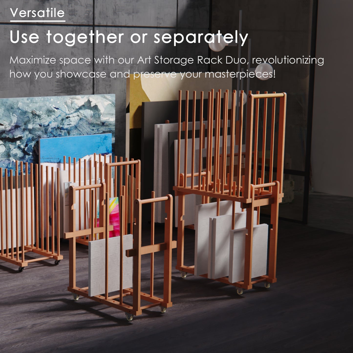 UNZERO 2-tier Art Canvas Storage rack with Handle & Caster Wheels for Art Studios, Artworks, Gallery