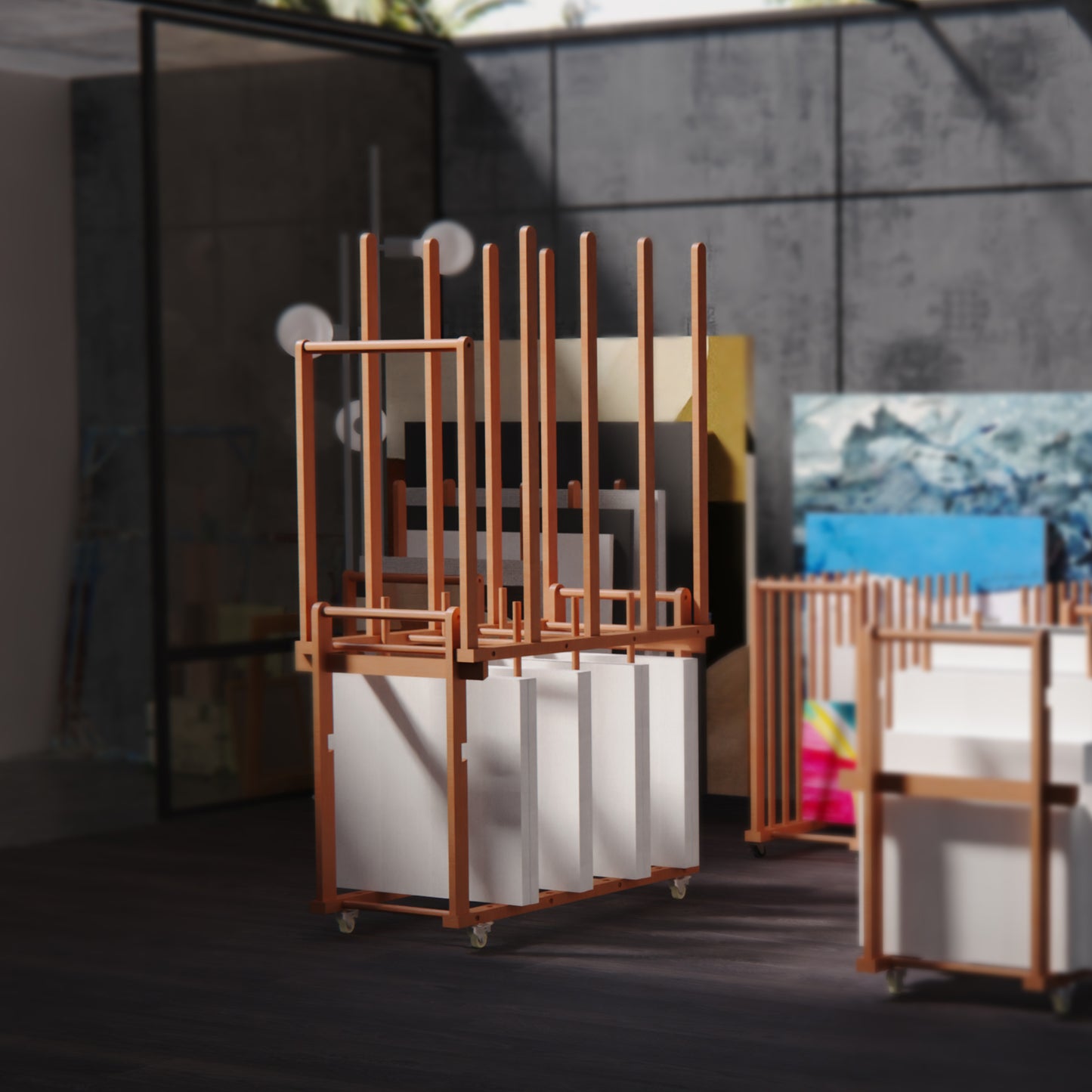UNZERO 2-tier Art Canvas Storage rack with Handle & Caster Wheels for Large Framed Art Drawing Board