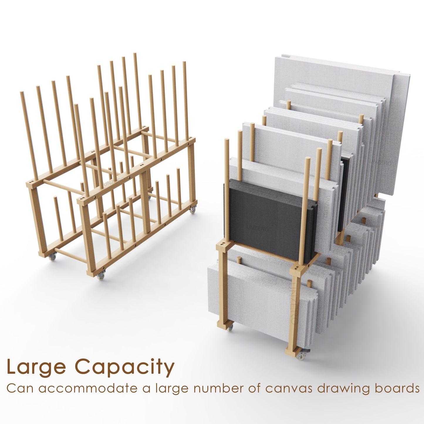 UNZERO 2-tier Art Canvas Storage rack with Handle & Caster Wheels for Large Framed Art Drawing Board