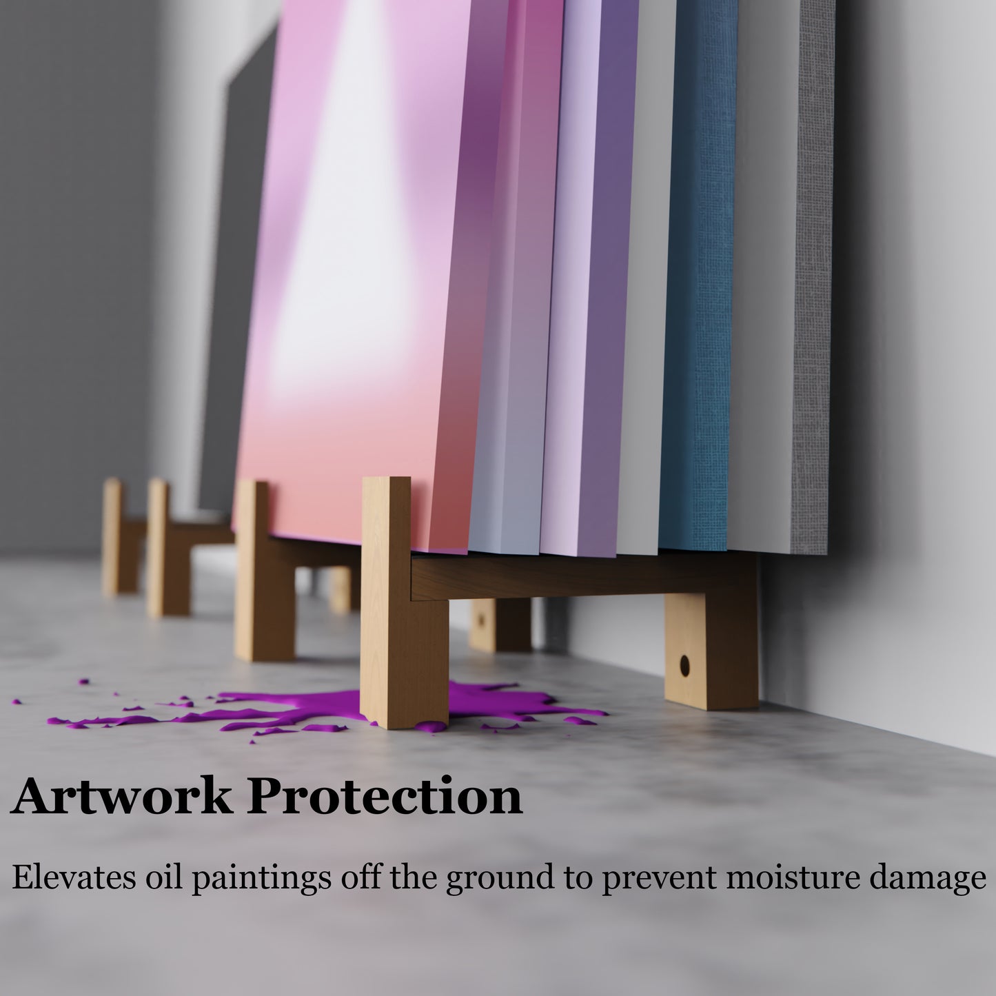 Wooden Art Canvas Holder, Wall-Mounted Painting Storage Rack with Non-Slip Pads