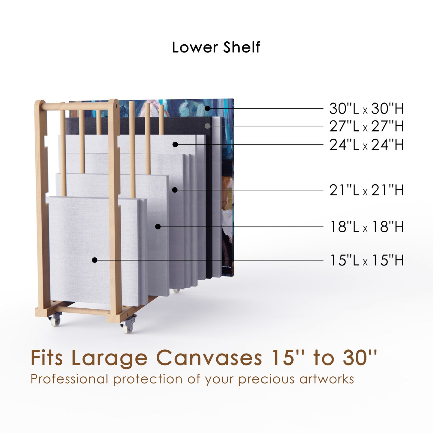 UNZERO 2-tier Art Canvas Storage rack with Handle & Caster Wheels for Art Studios, Artworks, Gallery