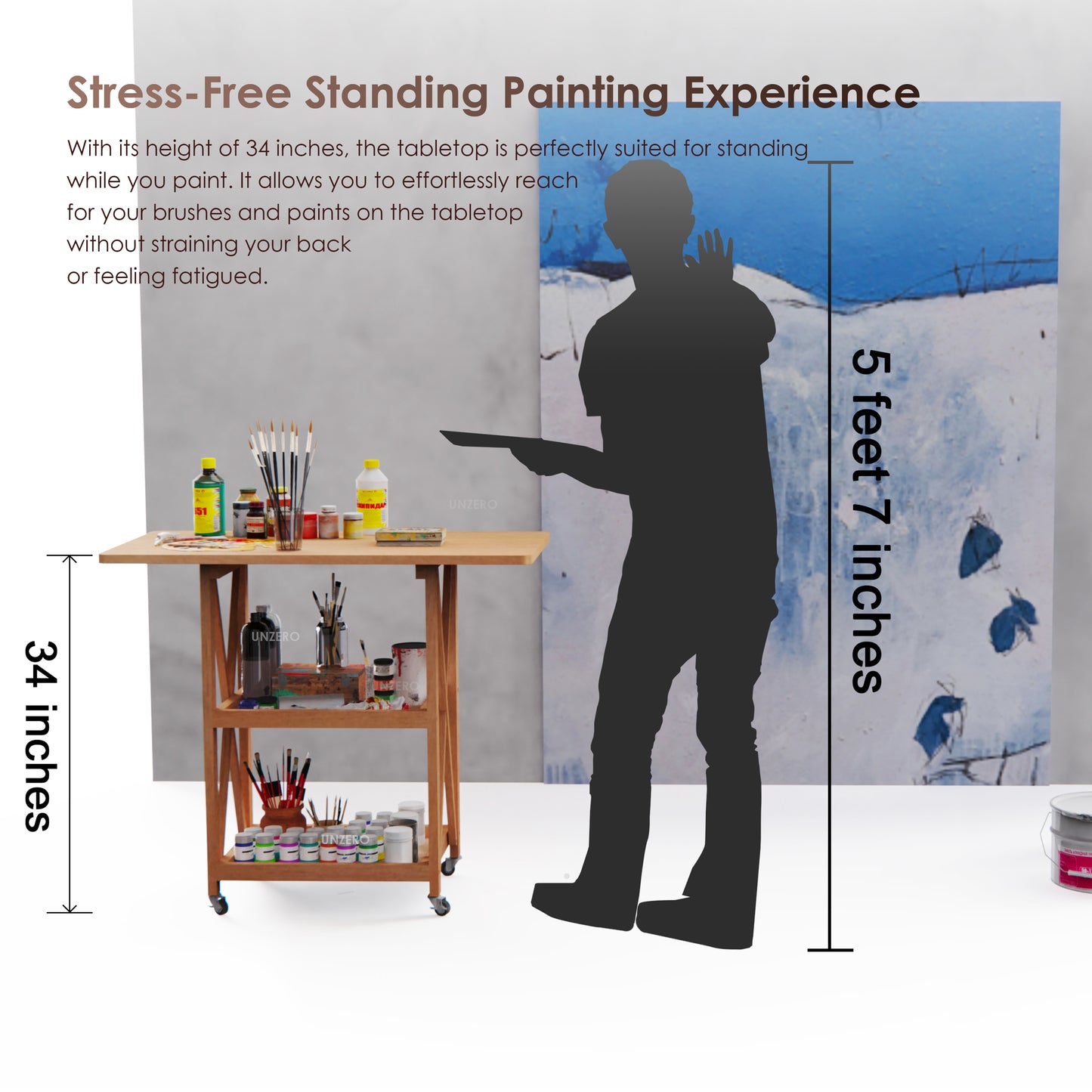 UNZERO Artist Taboret Rolling Cart on Wheels for Art Studio Gallery