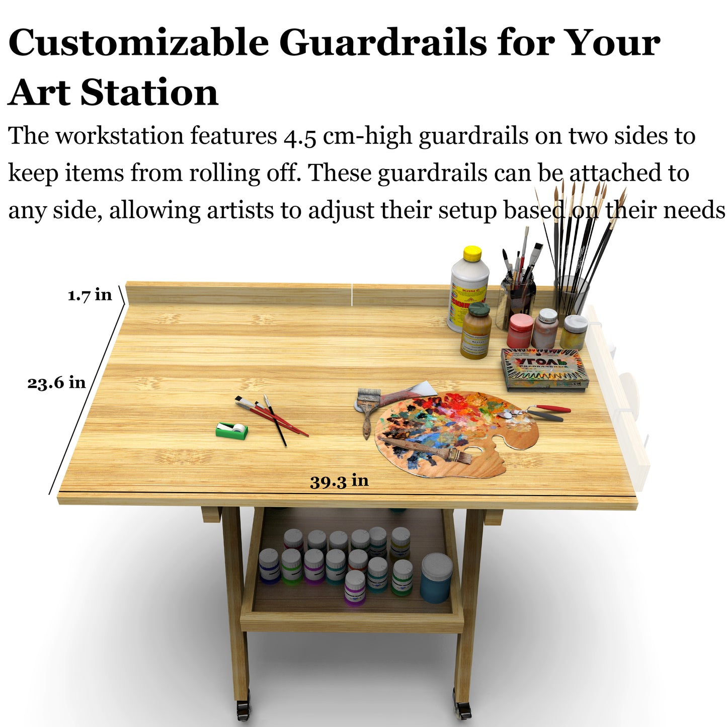 UNZERO Rolling Artist Taboret and Workbench - Art Supplies Craft Organizer Cart for Studio and Gallery