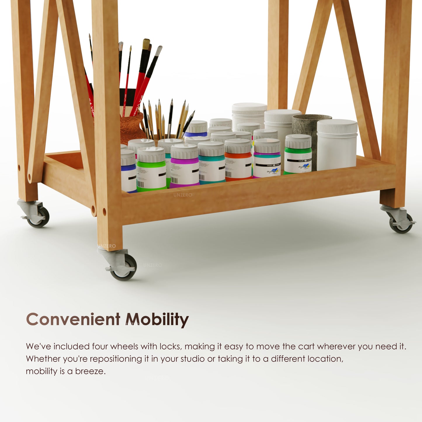 UNZERO Artist Taboret Rolling Cart on Wheels for Art Studio Gallery