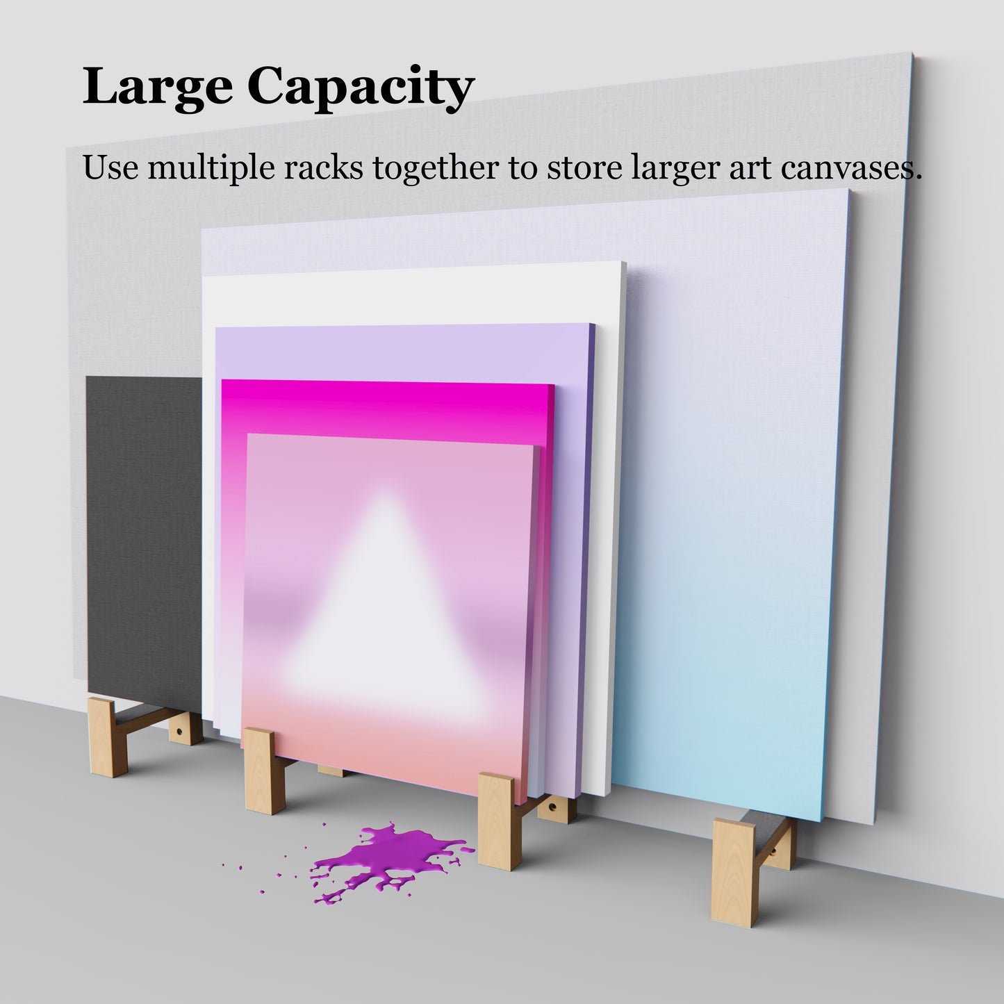Wooden Art Canvas Holder, Wall-Mounted Painting Storage Rack with Non-Slip Pads