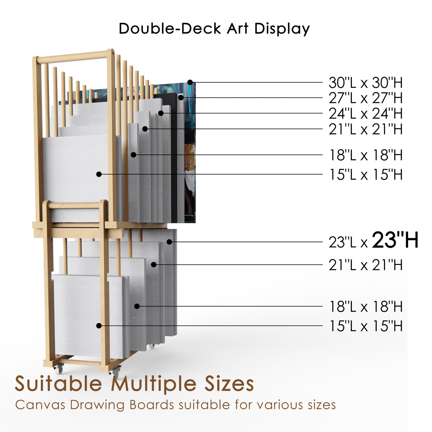 UNZERO 2-tier Art Canvas Storage rack with Handle & Caster Wheels for Art Studios, Artworks, Gallery