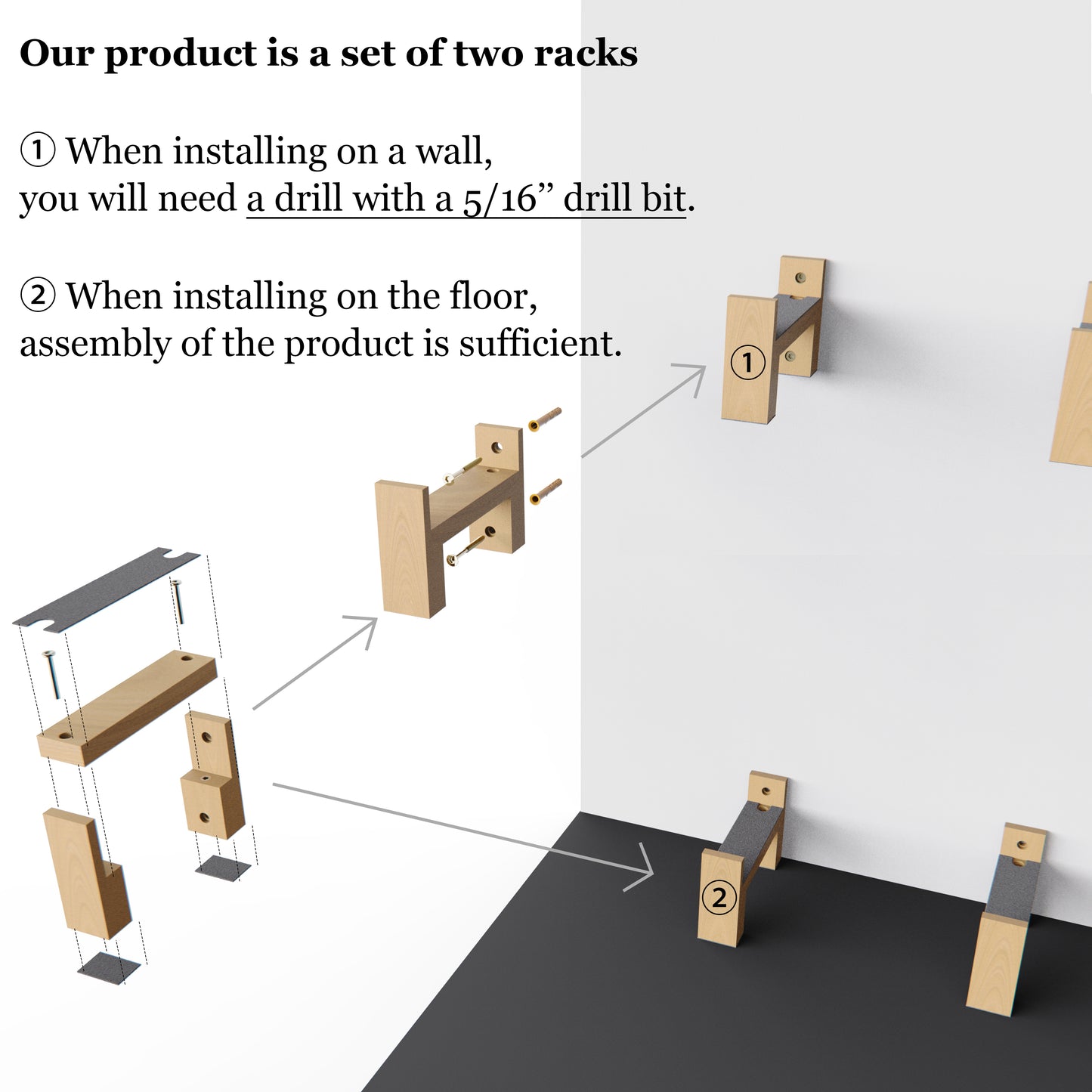Wooden Art Canvas Holder, Wall-Mounted Painting Storage Rack with Non-Slip Pads