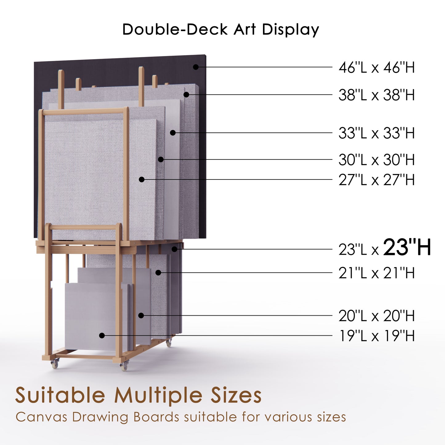 UNZERO 2-tier Art Canvas Storage rack with Handle & Caster Wheels for Large Framed Art Drawing Board