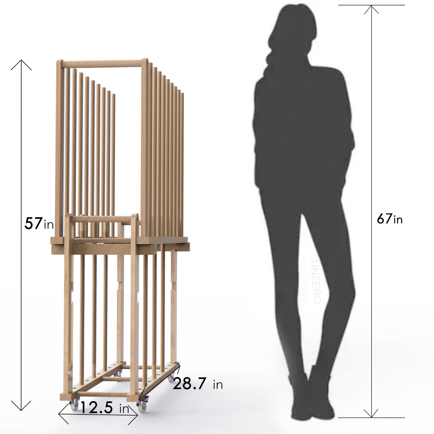 UNZERO 2-tier Art Canvas Storage rack with Handle & Caster Wheels for Art Studios, Artworks, Gallery