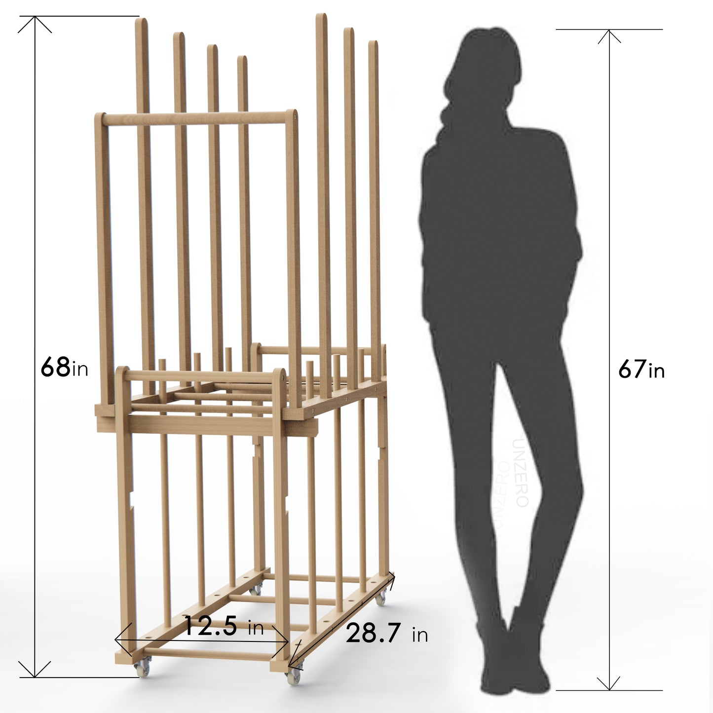 UNZERO 2-tier Art Canvas Storage rack with Handle & Caster Wheels for Large Framed Art Drawing Board