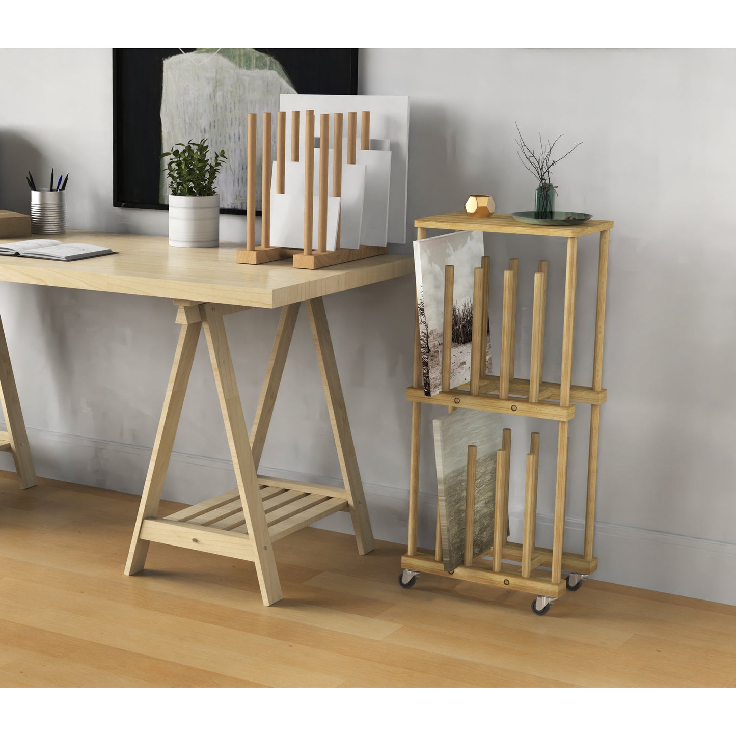 UNZERO 3-Tier & Desktop Art Storage Rack for Canvas & Prints
