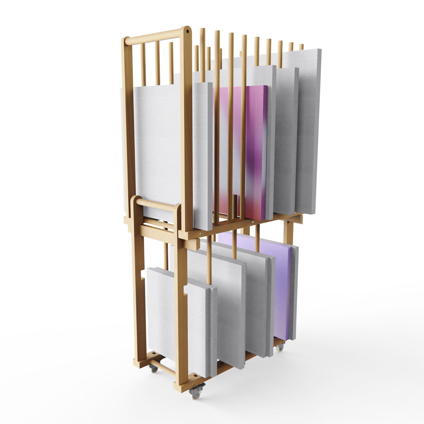 UNZERO 2-tier Art Canvas Storage rack with Handle & Caster Wheels for Art Studios, Artworks, Gallery