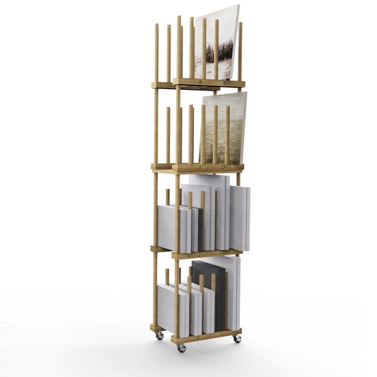 UNZERO 4-Tier Bamboo Art Storage Rack for Canvas & Prints