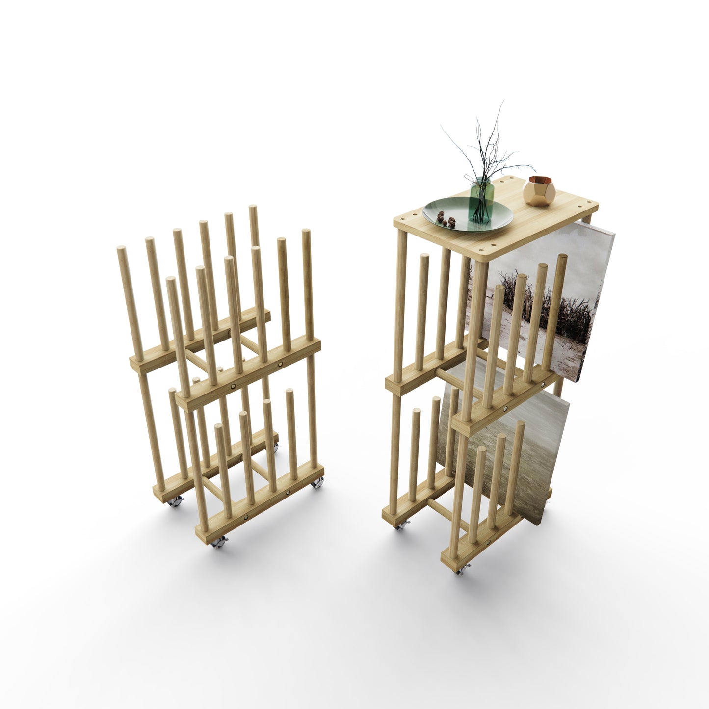 UNZERO 4-Tier Bamboo Art Storage Rack for Canvas & Prints